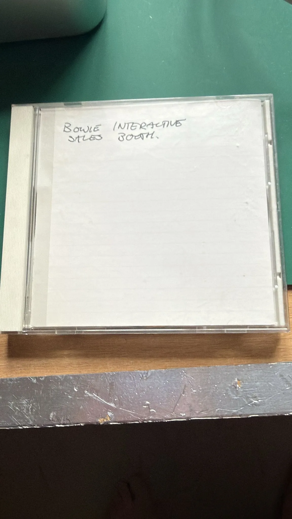 The jewel case, hand-labelled “Bowie Interactive Sales Booth”